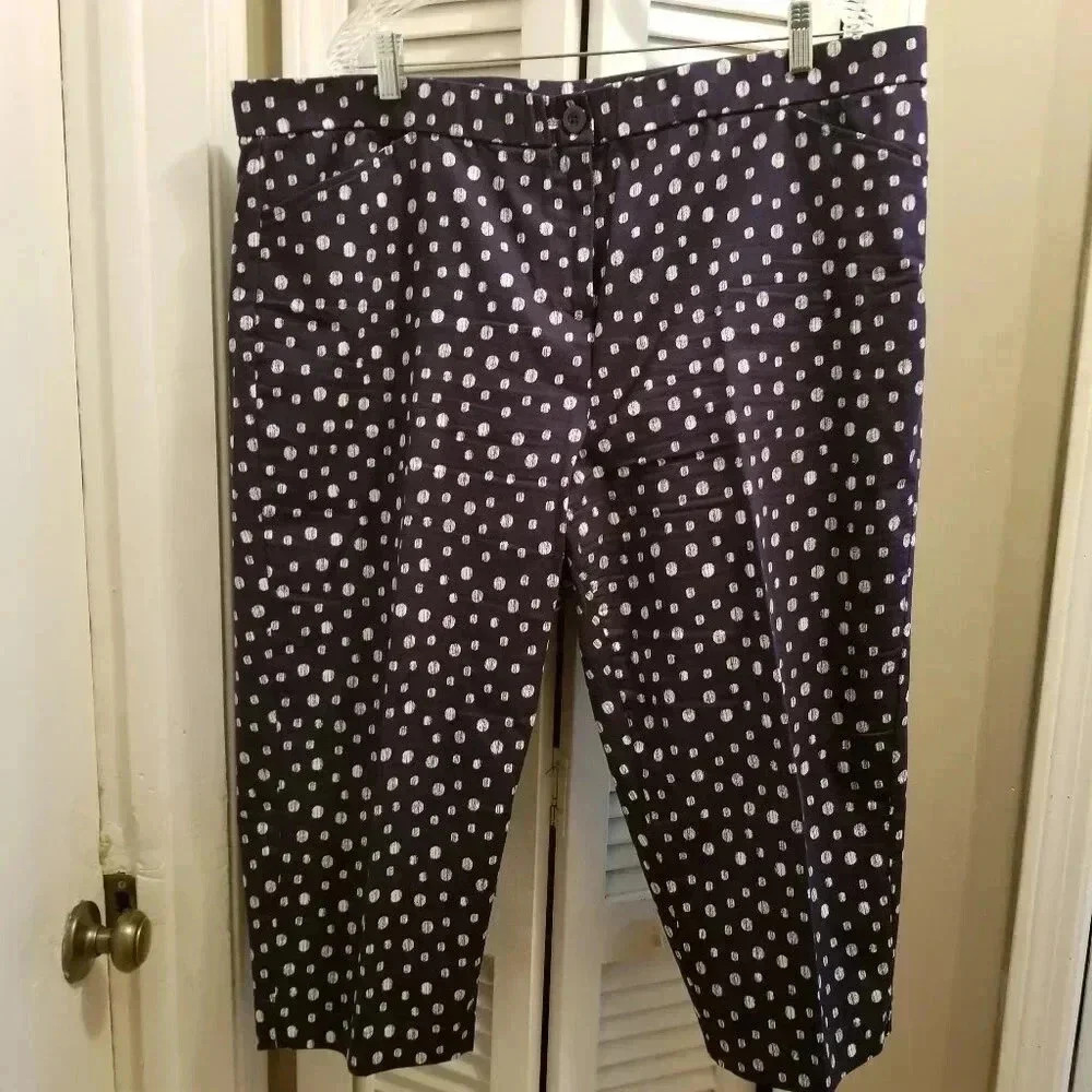 Coral Bay Navy Blue with White Dots Cotton Blend Capri's Plus Sz18W